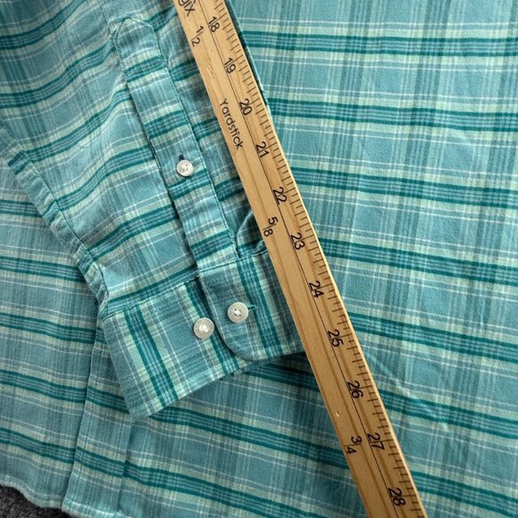 LL Bean Oxford Cloth Button Down Stretch Blue Plaid Large Cotton Blend 510030 - Picture 8 of 14
